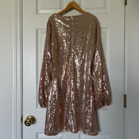 Lulu’s Pink Rose Gold Sparkle Glitter Party Dress Small Barbiecore NWT Sequin - Picture 2 of 5